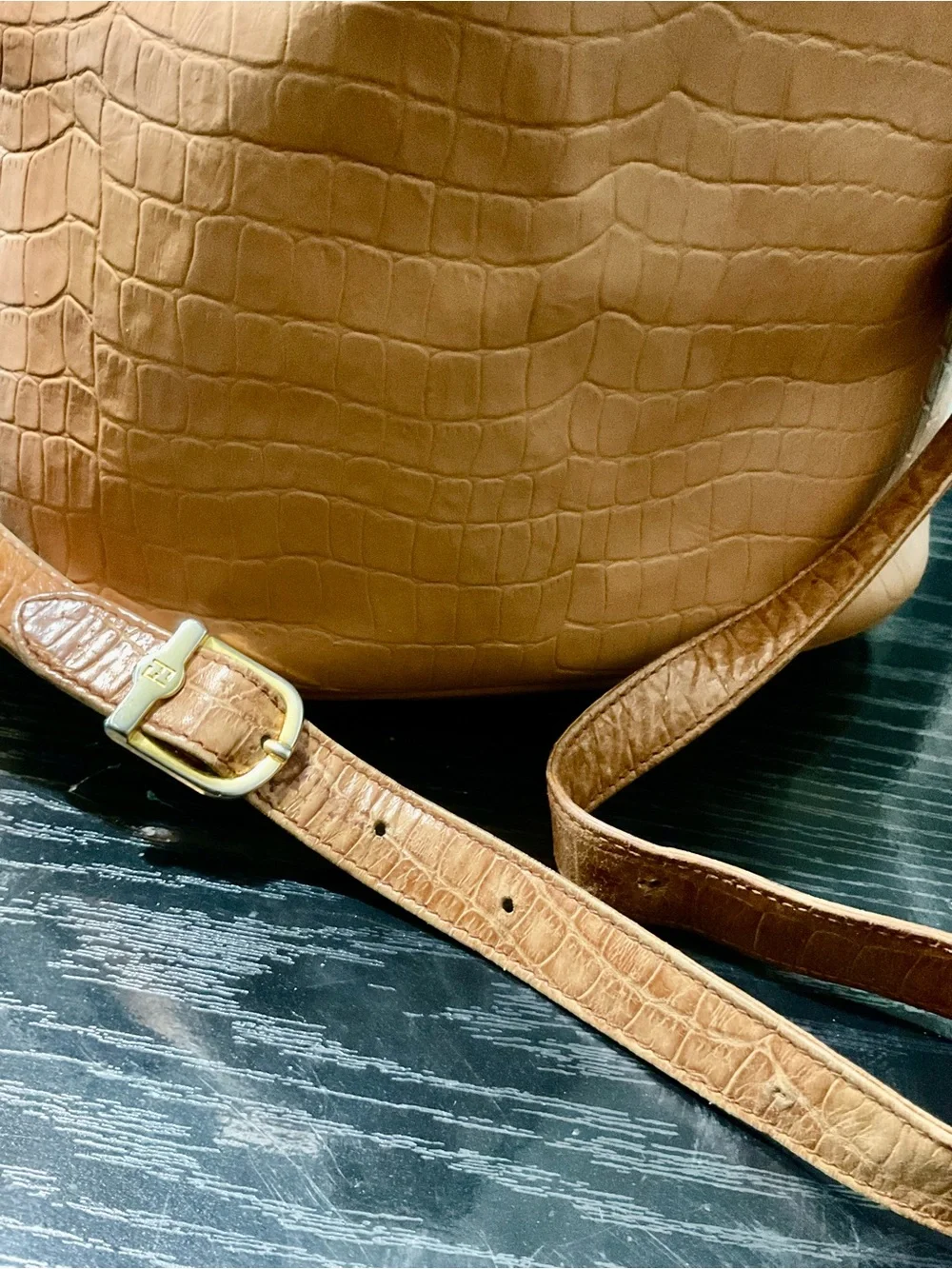Fendi Tan Croc-Embossed Shoulder Bag